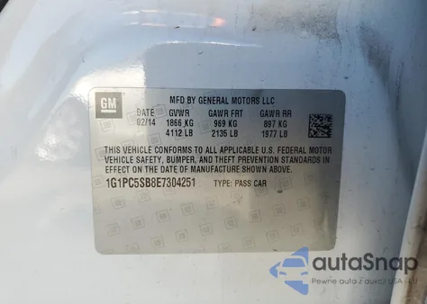 2014 Chevrolet Cruze Lt from USA, damaged, VIN 1G1PC5SB8E7304251